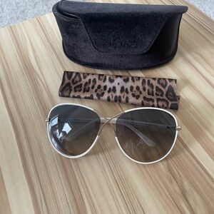 Tom Ford White and Gold Oversized Aviator Sunglasses